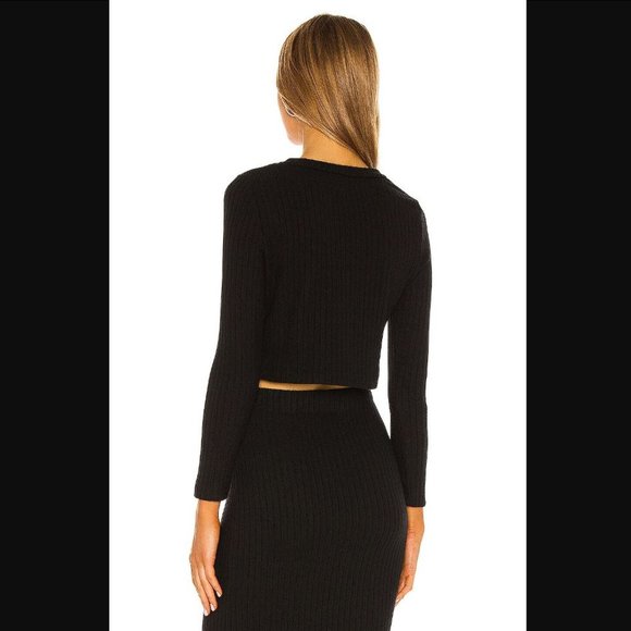 ENZA COSTA Women's Sweater Rib Cropped Cardigan in Black - Picture 2 of 6